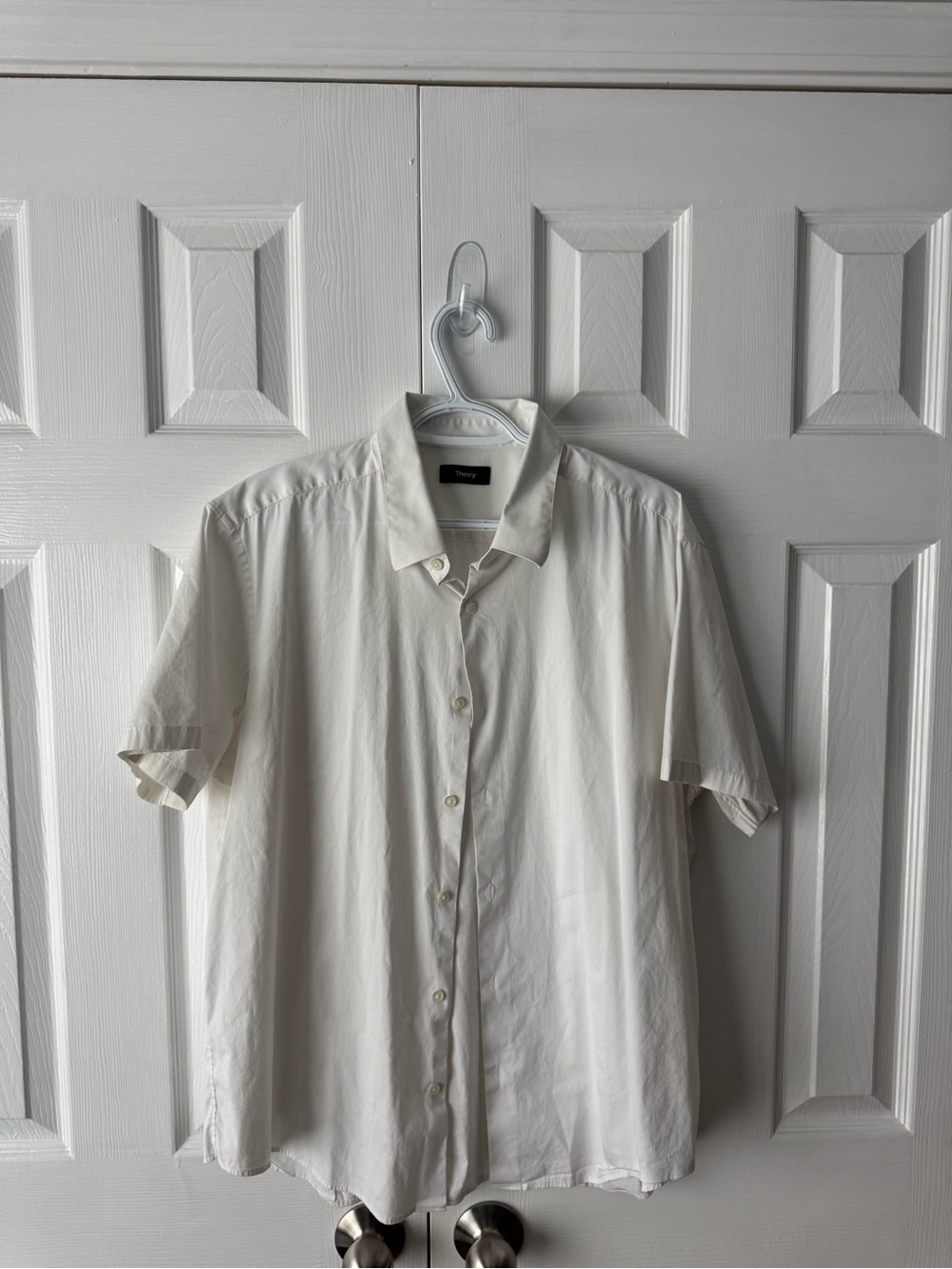Theory White Short Sleeve Blouse Button Down Shirt Modern Minimalist Size XXL